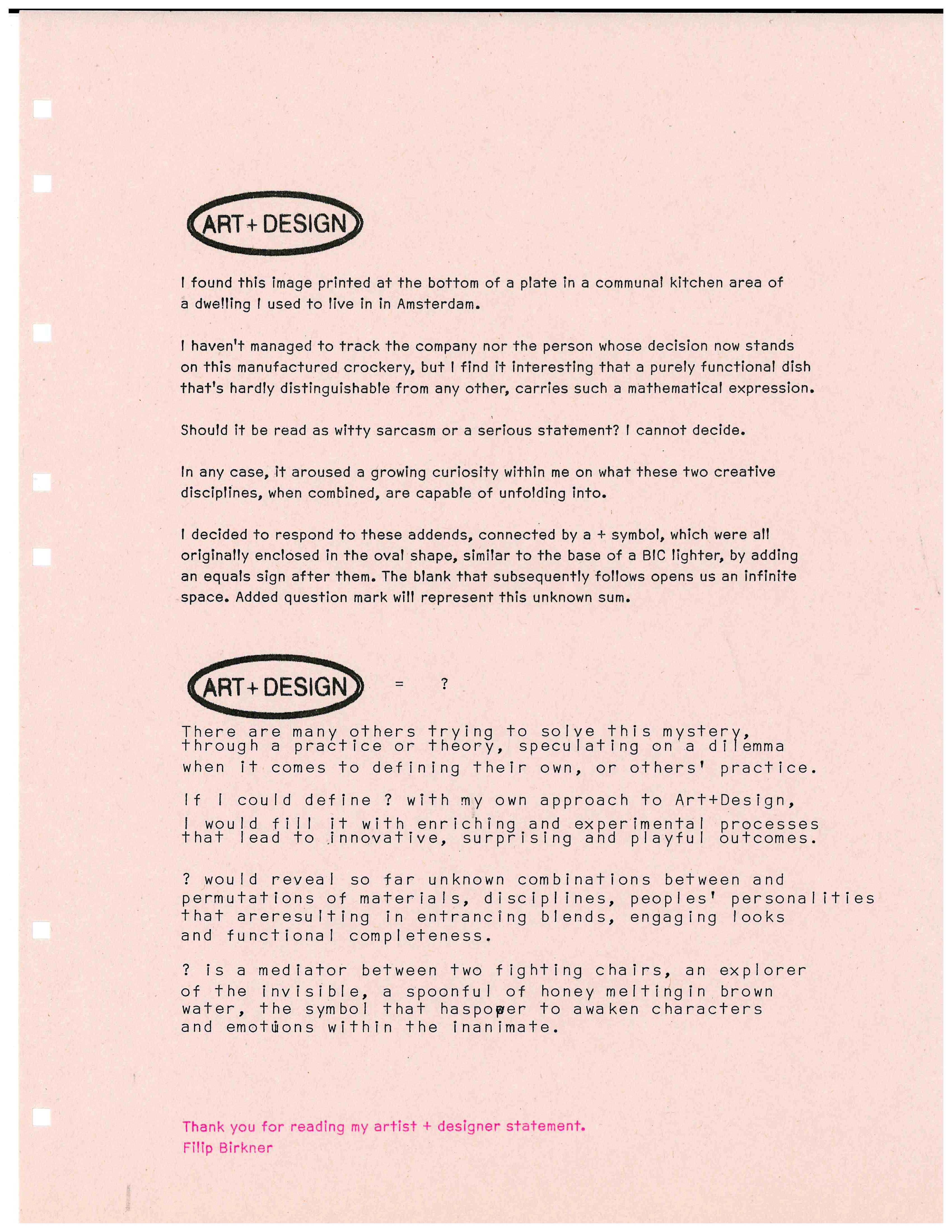 Art + Design statement 